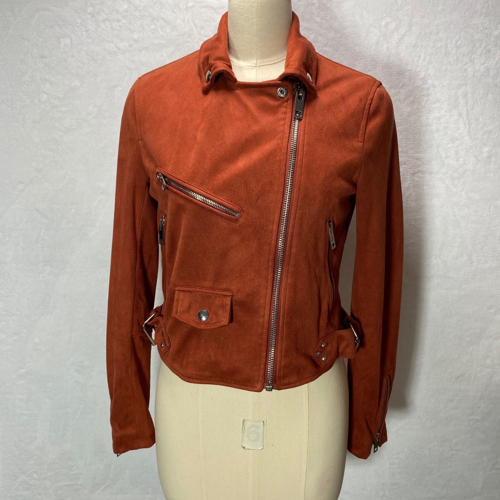 MAREZZI COUTURE Rust Orange Suede Moto Jacket‎ Blazer Style Size M